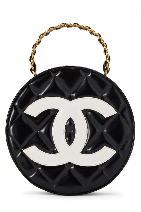 CHANEL Patent Round As Earth Evening Bag Black 466026