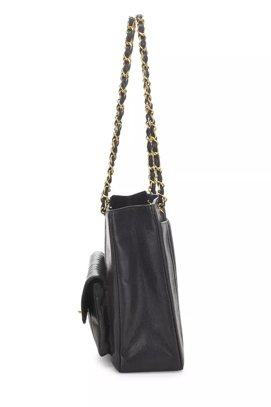 Black Vertical Quilted Caviar Pocket Tote, , large image number 2