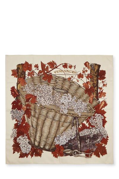 Cream & Multicolor 'La Rosee' Silk Scarf 90