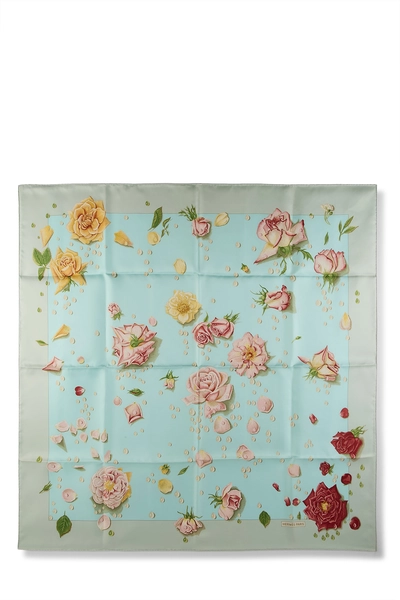 Green & Multicolor 'La Rosee' Silk Scarf 90