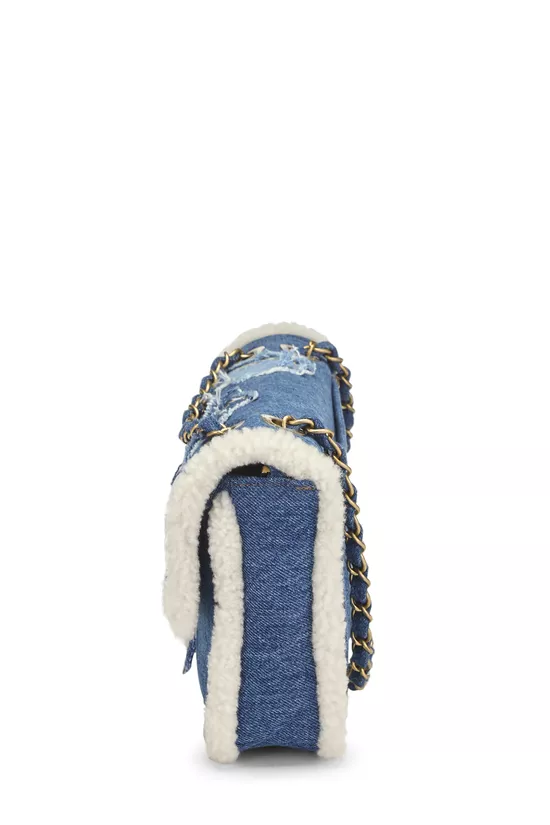 Paris-Egypt Blue Denim & Shearling Hieroglyph Flap Medium, , large image number 2