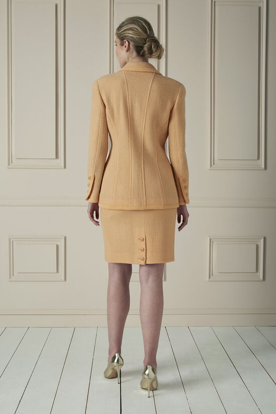 Pastel Orange Wool Tweed Skirt Suit Set, , large image number 1