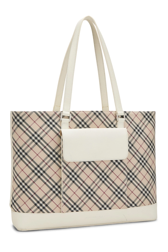 White Haymarket Check Pocket Tote Medium, , large image number 1