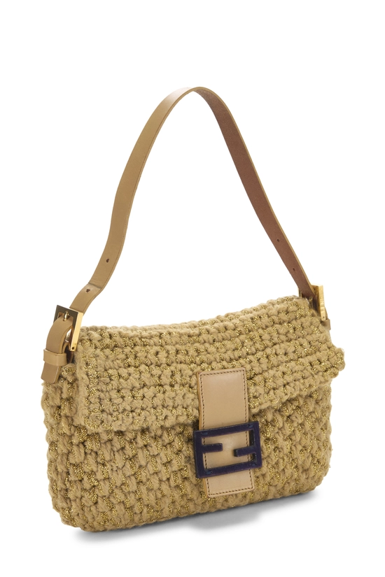 Metallic Beige Crochet Baguette, , large image number 1