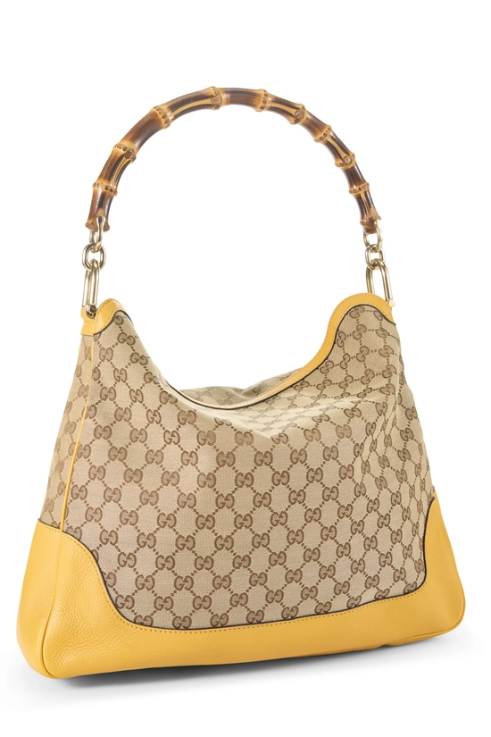 Yellow Original GG Canvas Diana Bamboo Hobo Large, , large image number 1