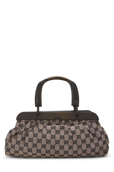 Brown GG Canvas Wooden Top Handle Bag