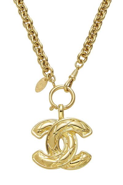 Gold Quilted 'CC' Necklace Small, , large
