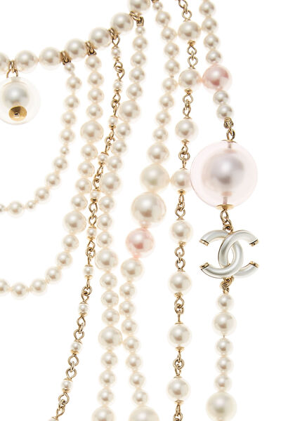 Pink & White Faux Pearl Layered Necklace, , large