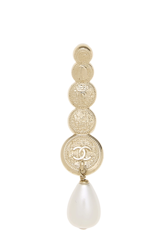 Gold 'CC' Faux Pearl Dangle Earrings, , large image number 2