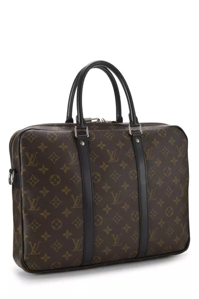 Brown Monogram Macassar Porte Documents-Voyage PM, , large