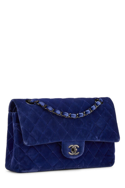 Navy Quilted Velvet Classic Double Flap Medium, , large