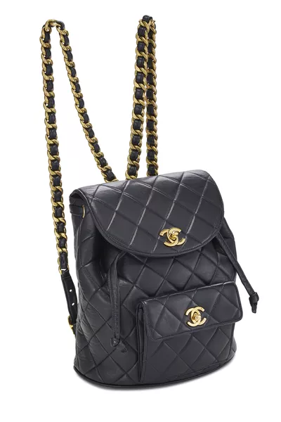 Black Quilted Lambskin 'CC' Classic Backpack Small, , large
