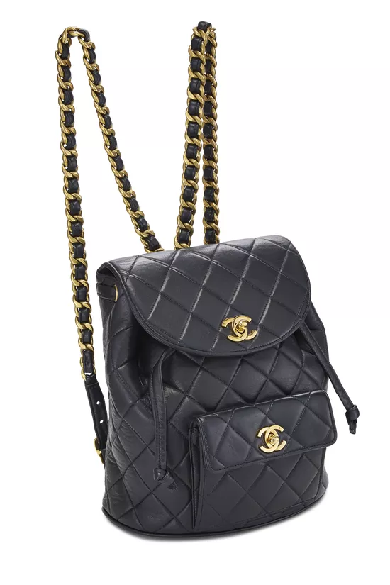 Black Quilted Lambskin 'CC' Classic Backpack Small, , large image number 1