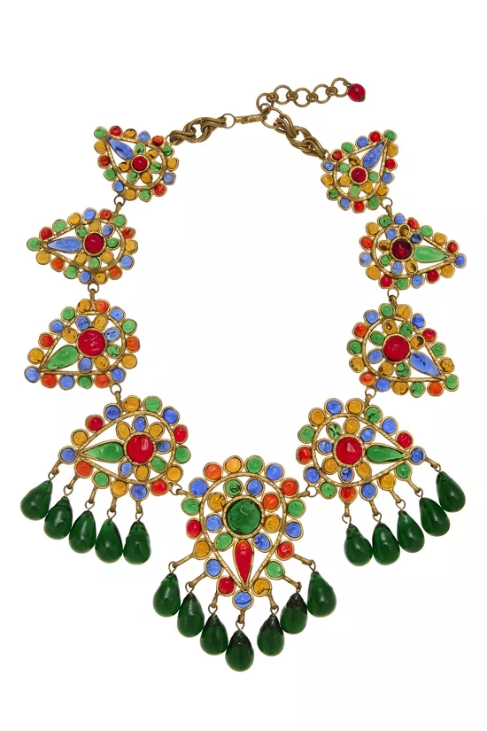 Gold & Multicolor Gripoix Stone Statement Necklace, , large image number 0