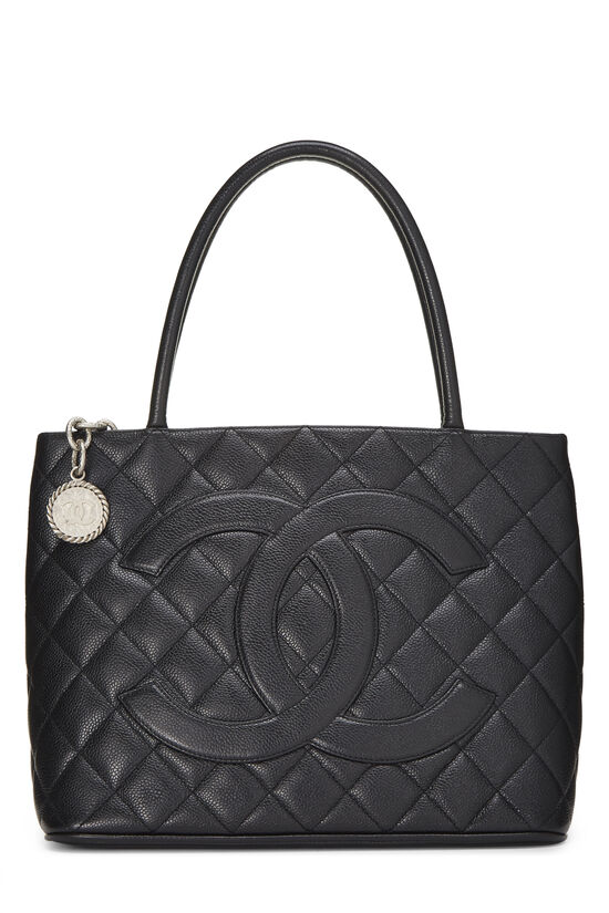 Black Quilted Caviar Medallion Tote, , large image number 0