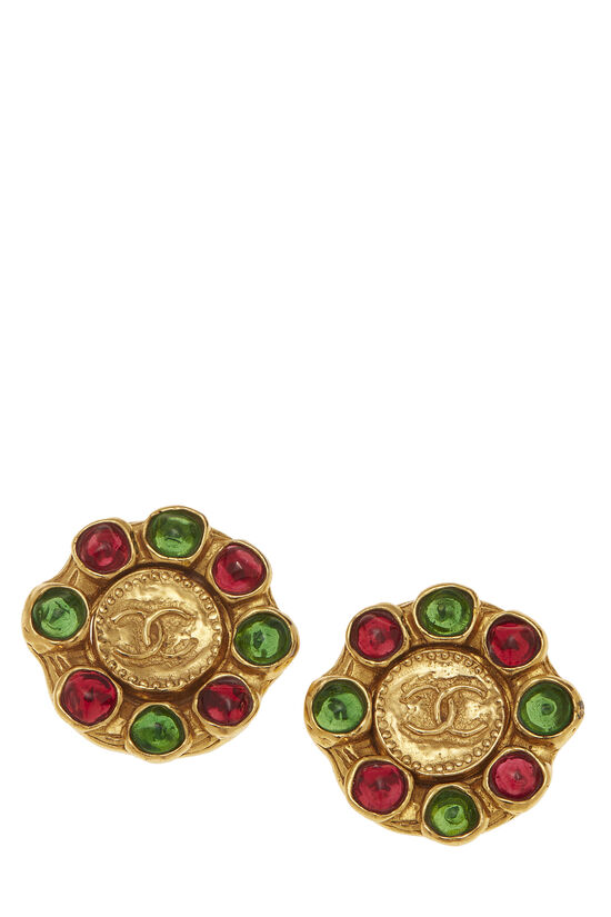 Gripoix gemstone-embellished Floral-Motif Clip-On Earrings - Gold