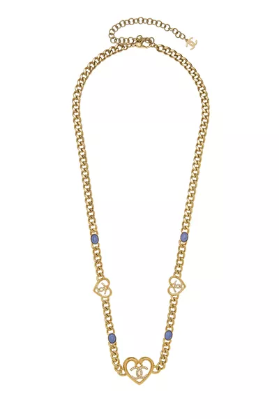 Gold Crystal 'CC' Open Heart Necklace