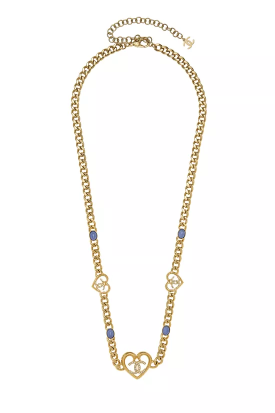 Gold Crystal 'CC' Open Heart Necklace, , large image number 0