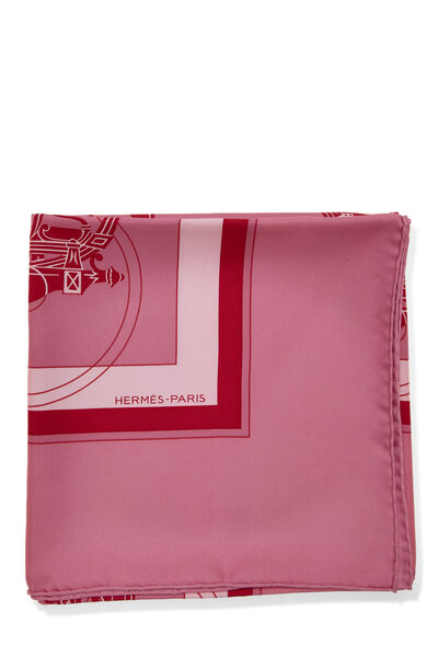 Pink & Multicolor 'Ex Libris' Silk Scarf 90, , large