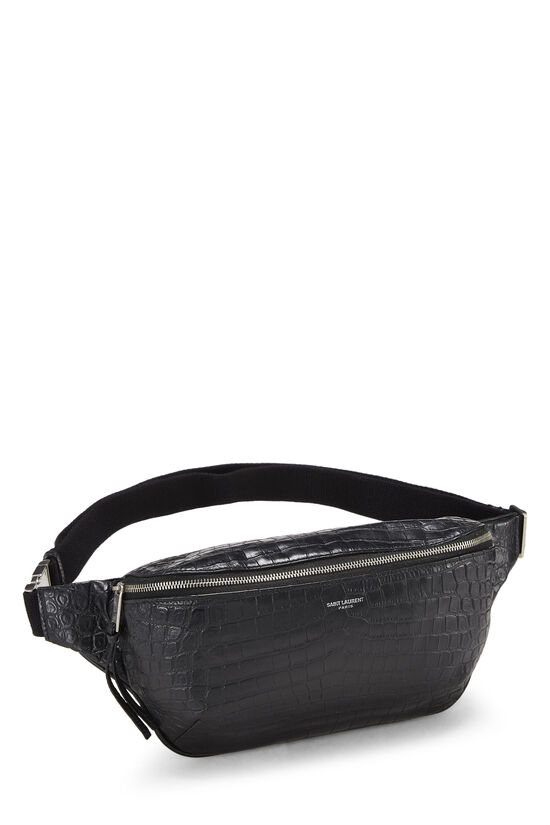 Black Embossed Leather Waist Pouch, , large image number 1