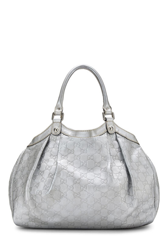 Metallic Silver Guccissima Leather Sukey Tote, , large image number 4