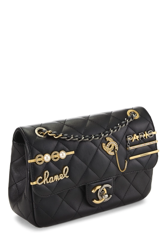 バッグ coco Pre-Owned Black Lambskin Coco Clips Rectangular Flap Small