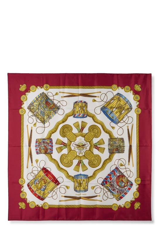 Burgundy & Multicolor 'Les Tambours' Silk Scarf 90, , large image number 0