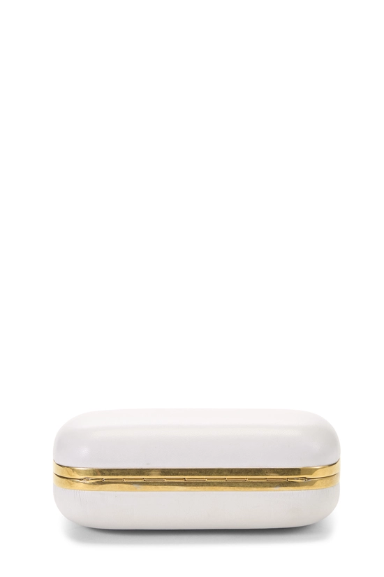 White Leather Oval Knuckle Clutch, , large image number 4