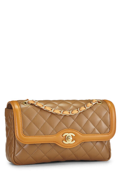 Brown Quilted Lambskin Two Tone Flap Bag Small, , large