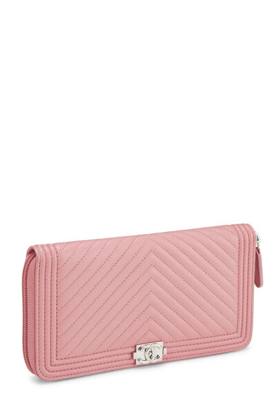 Pink Chevron Lambskin Boy Wallet, , large