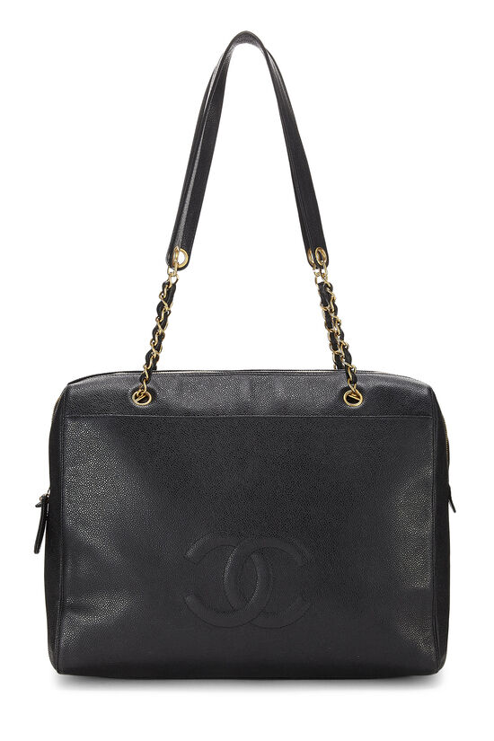 Chanel Vintage Caviar Black Leather Timeless Shopping Tote Bag