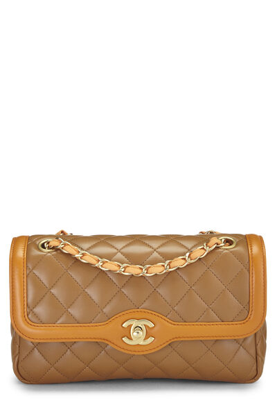 Brown Quilted Lambskin Two Tone Flap Bag Small