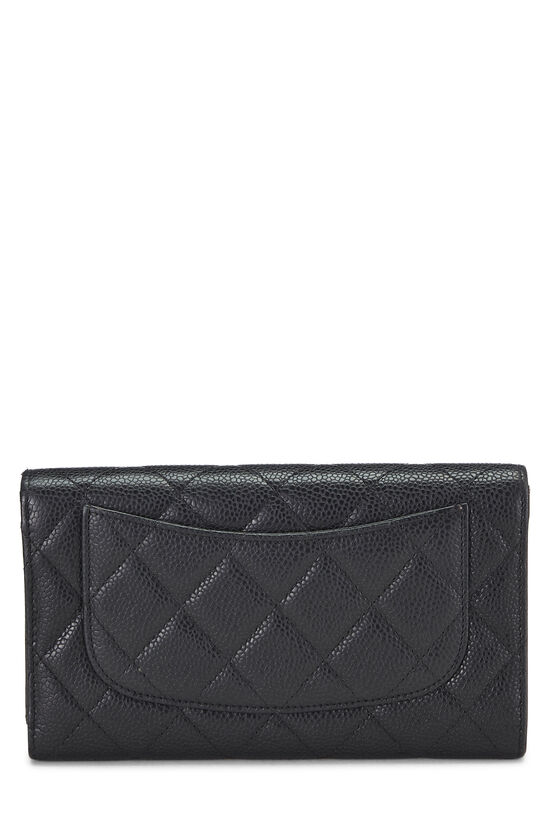 Black Quilted Caviar Classic Flap Wallet, , large image number 3