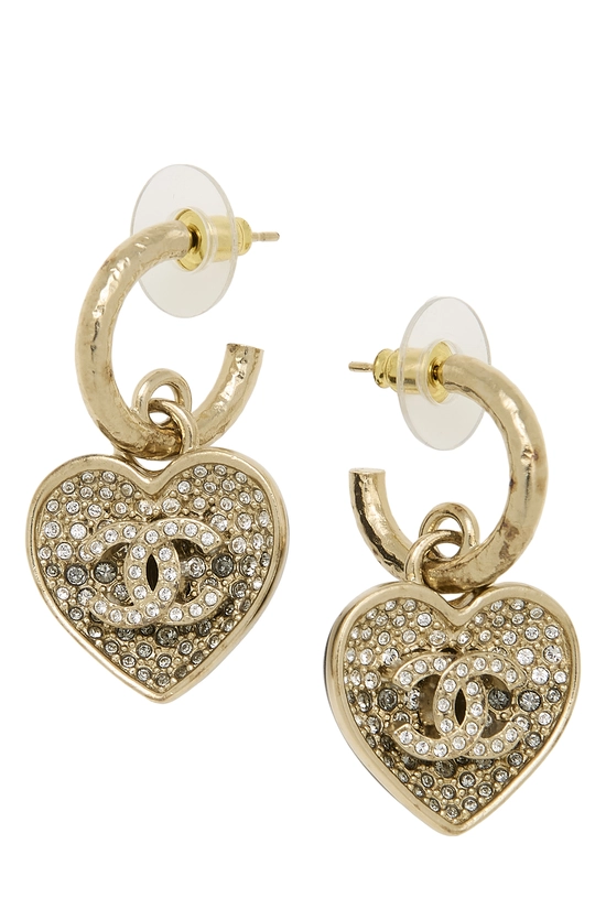 Gold Crystal 'CC' Heart Earrings, , large image number 0