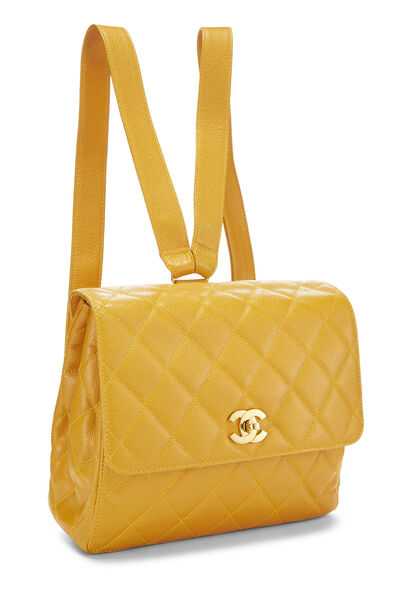 Yellow Quilted Caviar Backpack, , large