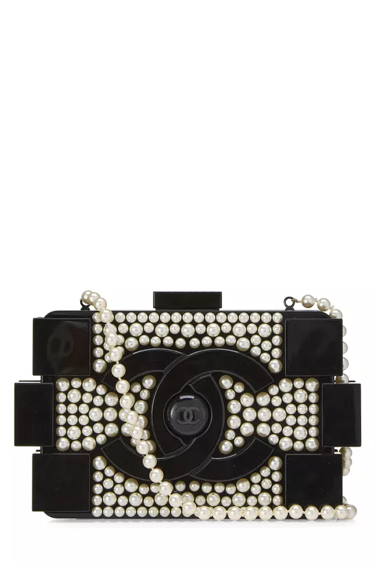 Black Plexiglass Faux Pearl Boy Brick Clutch, , large image number 3