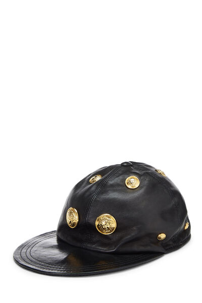 Black Leather & Medallion Baseball Cap, , large