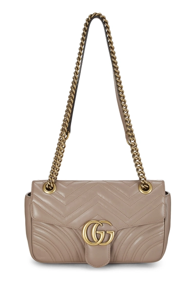 Beige Leather GG Marmont Shoulder Bag Small