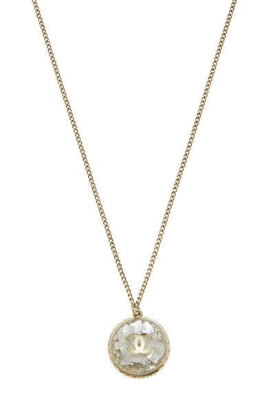 Gold & Crystal 'CC' Confetti Round Necklace, , large
