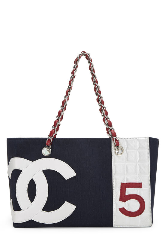 Navy Canvas & Leather No.5 Foil Shopping Tote, , large image number 0