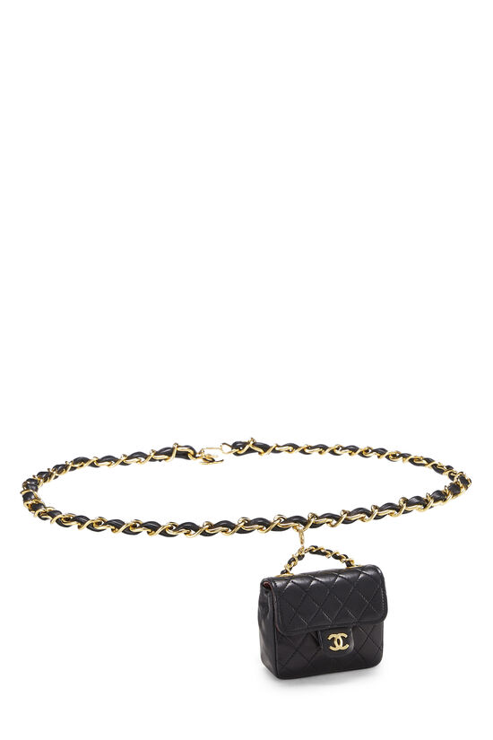 Chanel Chain Around Shoulder Flap Black Coated Lambskin