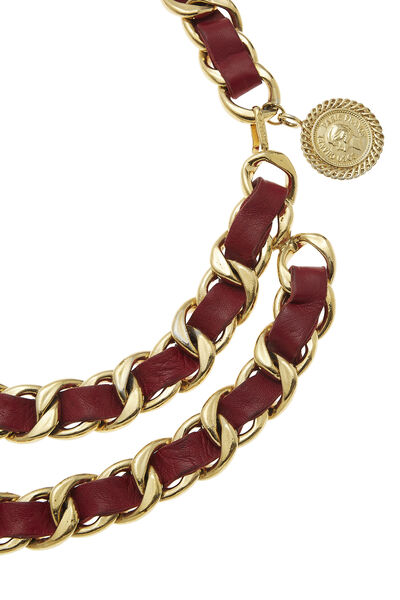 Gold & Red Leather Chain Belt 2, , large