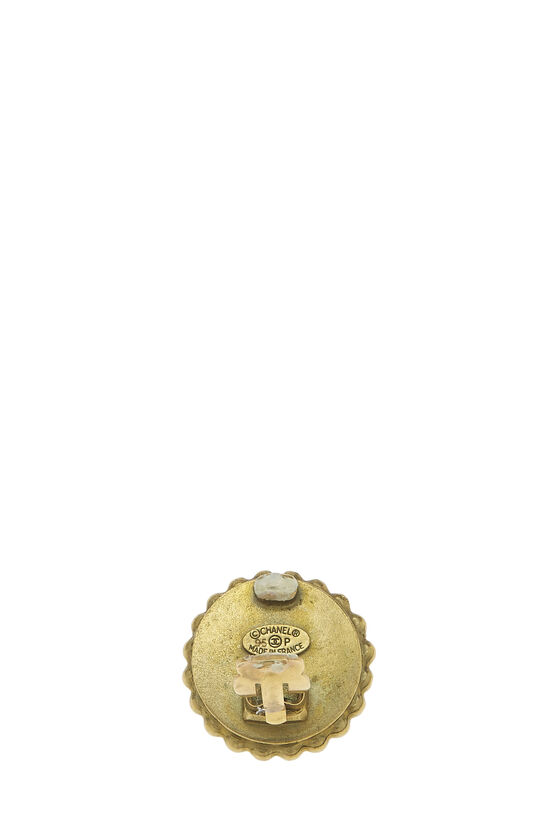 Gold & Black 'CC' Round Dot Border Earrings, , large image number 2