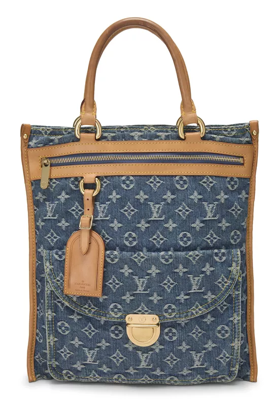 Blue Monogram Denim Flat Shopper, , large image number 0