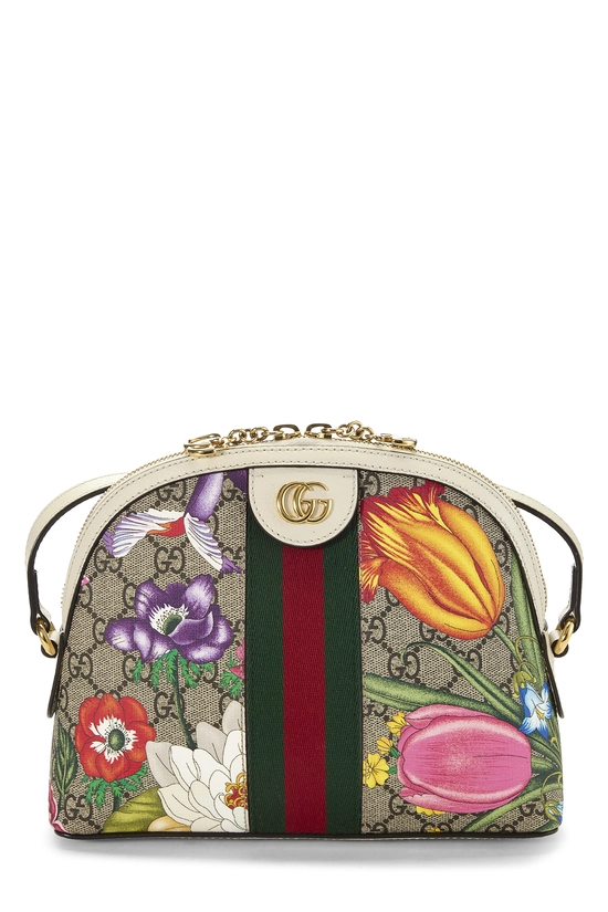 White GG Supreme Canvas Flora Ophidia Dome Shoulder Bag Small, , large image number 0
