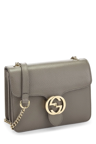 Grey Leather Interlocking Crossbody Small, , large