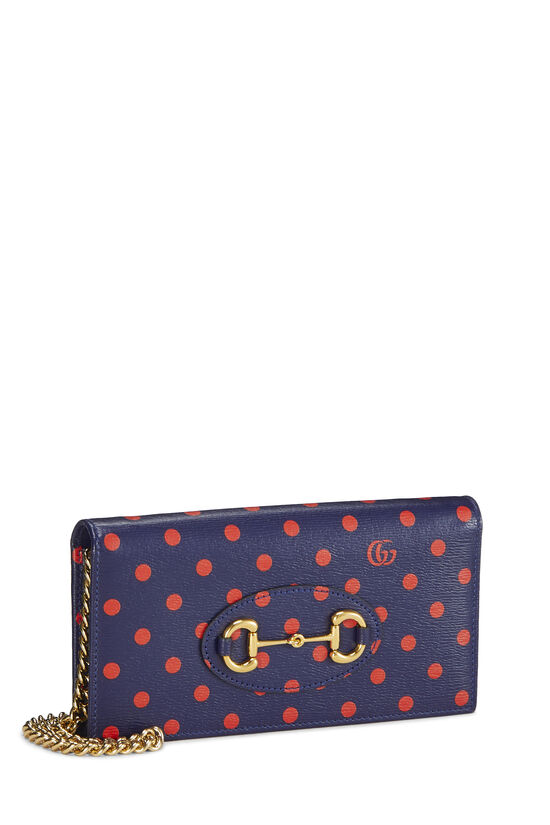 Navy & Red Polka Dot Leather Horsebit Wallet On Chain , , large image number 2