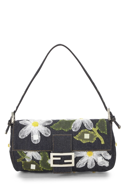 Navy Denim Embellished Baguette