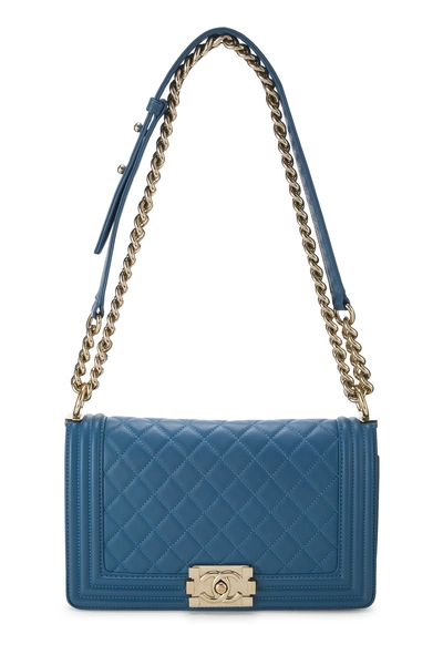 Chanel Blue Quilted Lambskin Boy Medium