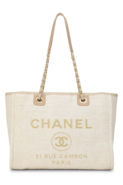Chanel Beige Woven Raffia Deauville Small